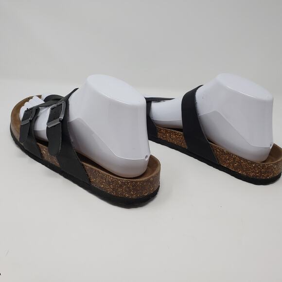 Outwoods 2-Strap Black Strappy Buckled Flat Slip-On Sandals Women's Size 9 - Picture 3 of 8